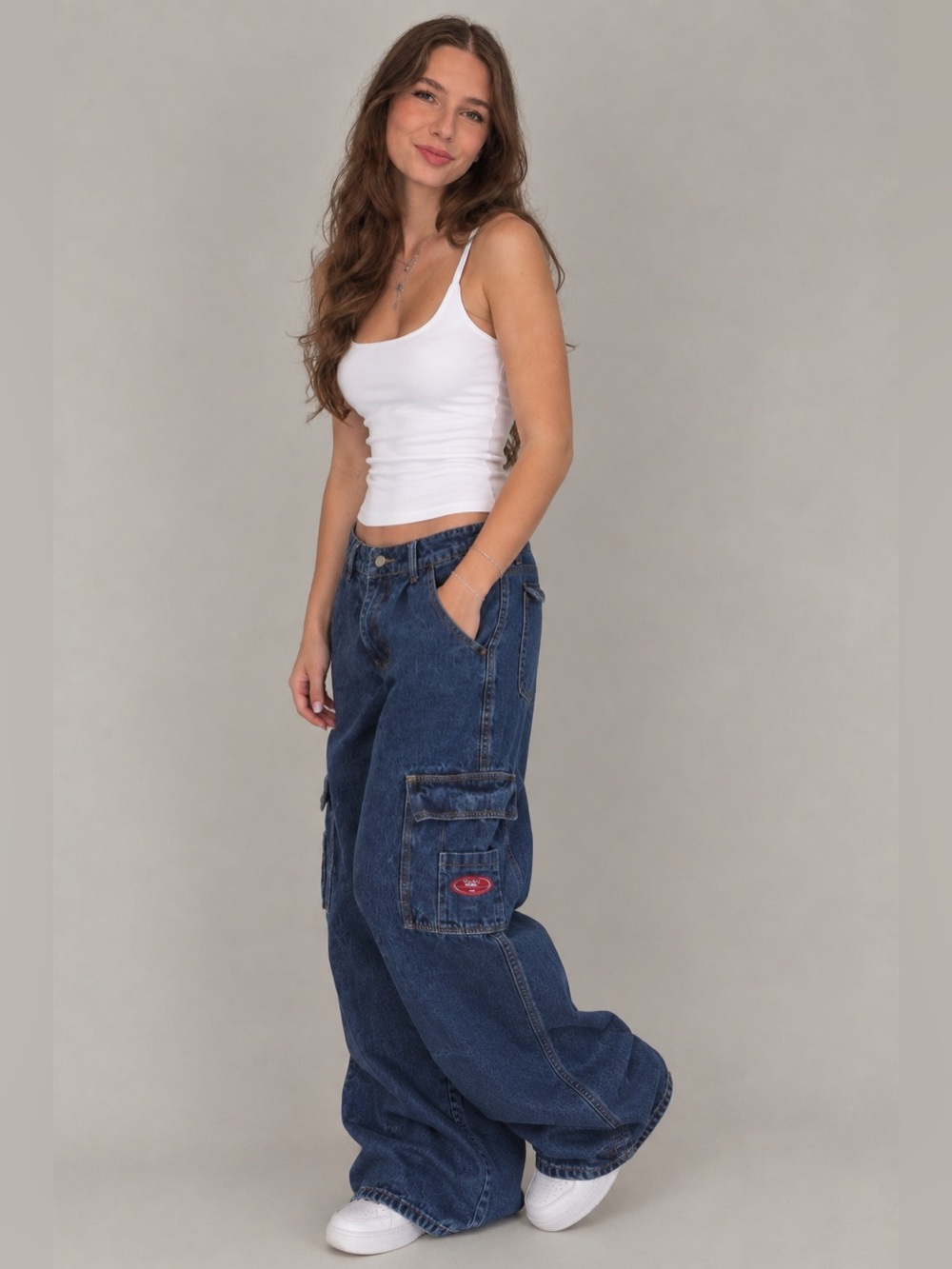 SHEIN Baggy Wide Leg Cargo Jeans for Women - Dark Blue 4 Small